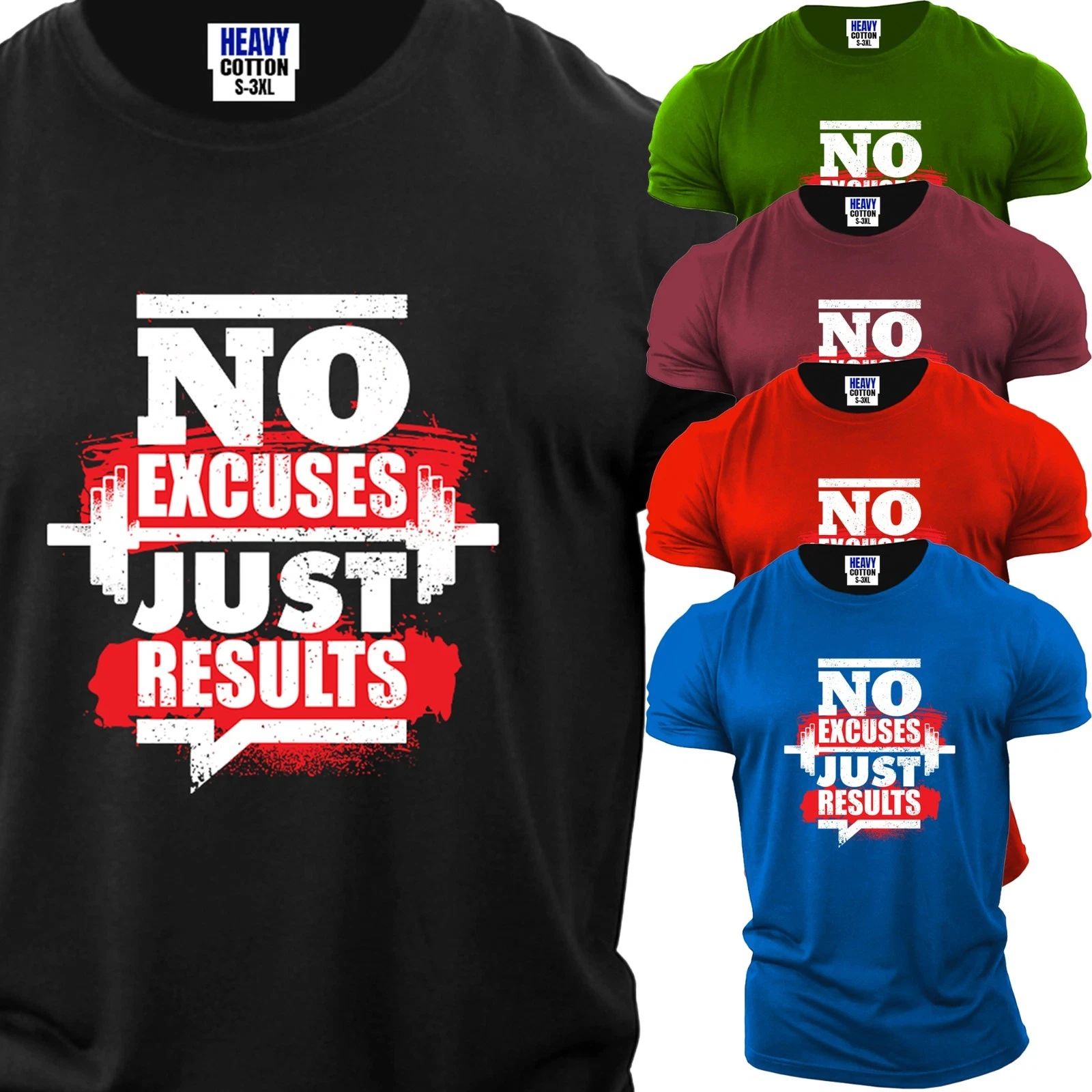 No Excuss Just Result Gym Workout Motivation Men T-Shirt USA New Gift Tee S-3XL
