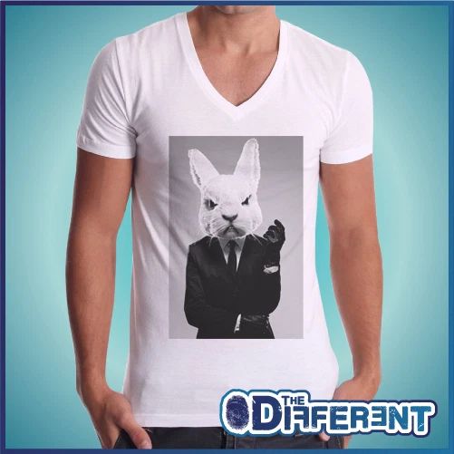 T-shirt V Neck Rabbit Cattivo Bad Rabbit The Happiness Is Have My-Shirt New
