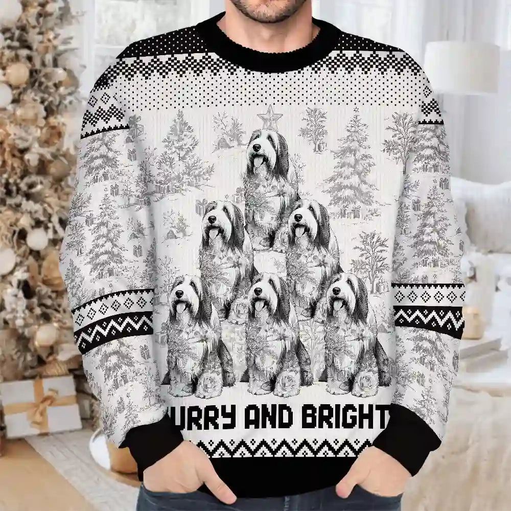 Christmas Tree Dog Cat Toile - Personalized Unisex Ugly Sweater