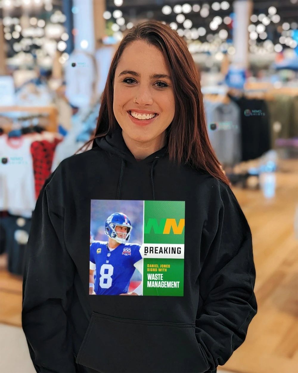 Daniel Jones New York Giants Breaking News Signs with Waste Management shirt