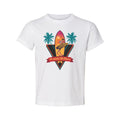 Unisex Surfing Graphic Tee With Sunset Surfer, Palm Trees And No Waves, No Charm