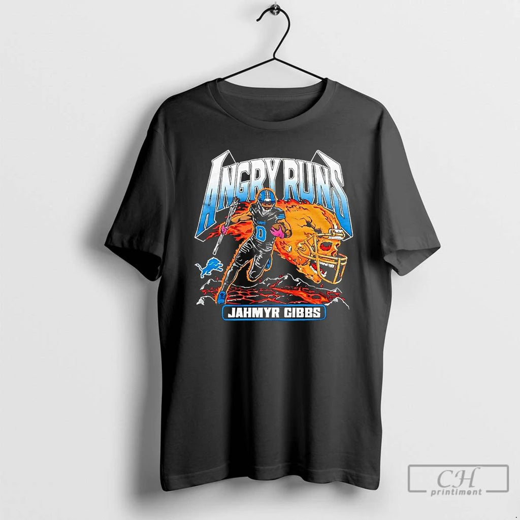 Classic Jahmyr Gibbs Angry Runs 2025 Detroit Lions T Shirts