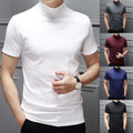 Men Short Sleeve Tee Pullver Tops Half High Collar T-Shirt Slim Trendy Elegant