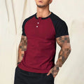 Slim Round Neck Short Sleeve Mens Color Matching T-Shirt Street Casual Tee Shirt