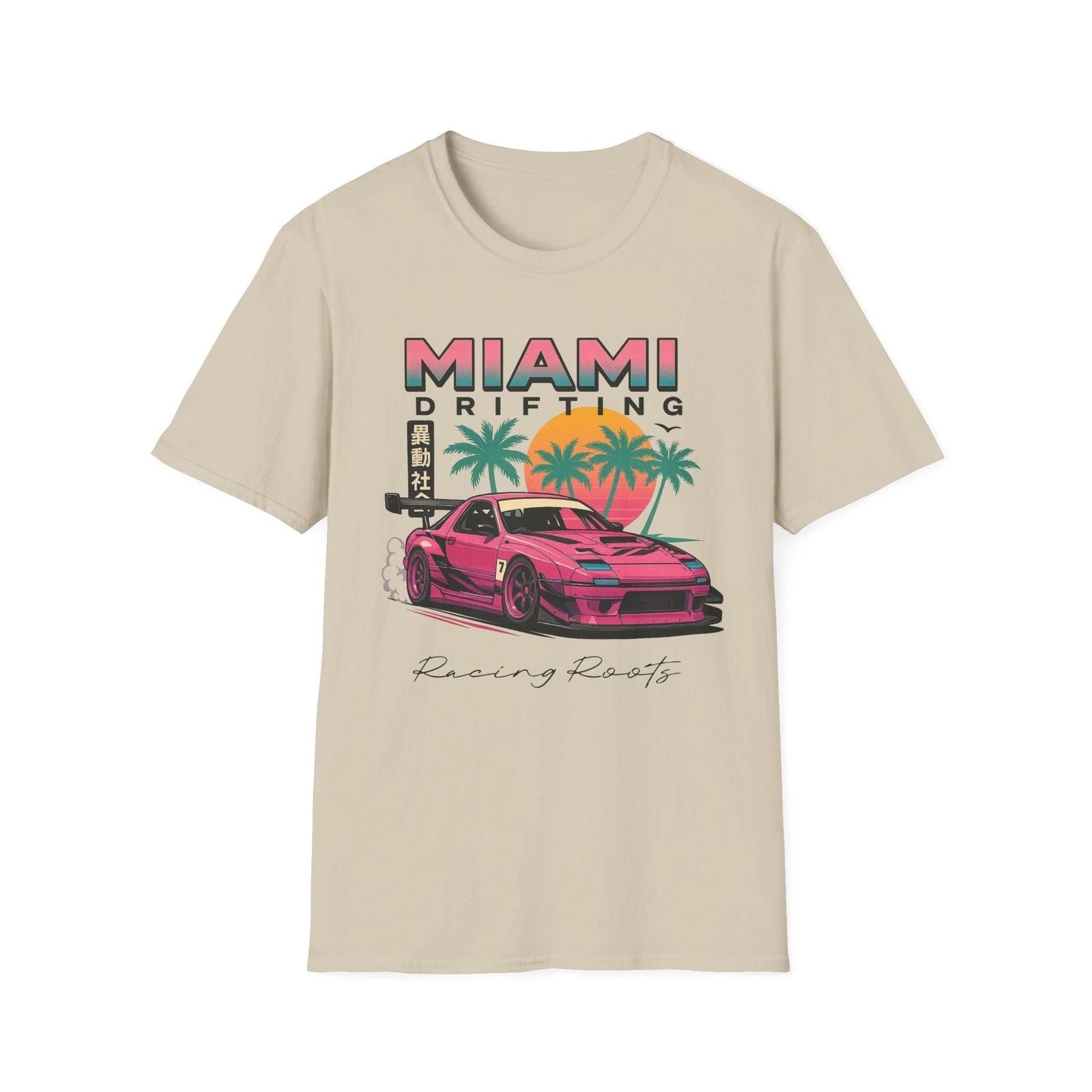 RX-7 Miami Drifting T-Shirt JDM Retro Vaporwave Style 80s Anime Street Racer Tee
