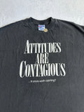 Vintage Hanes Beefy-T Attitudes Are Contagious T-Shirt XL Black 1990s