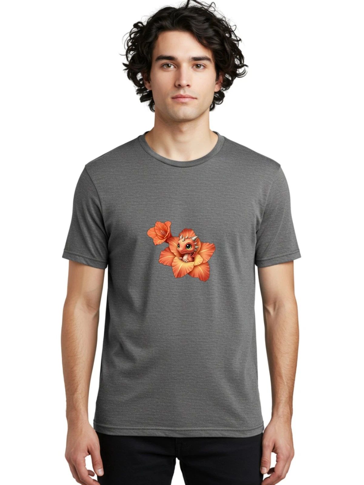 Dragon-In-Flower-1 Mens Graphic Tee, 100% Cotton, Casual Summer Wear