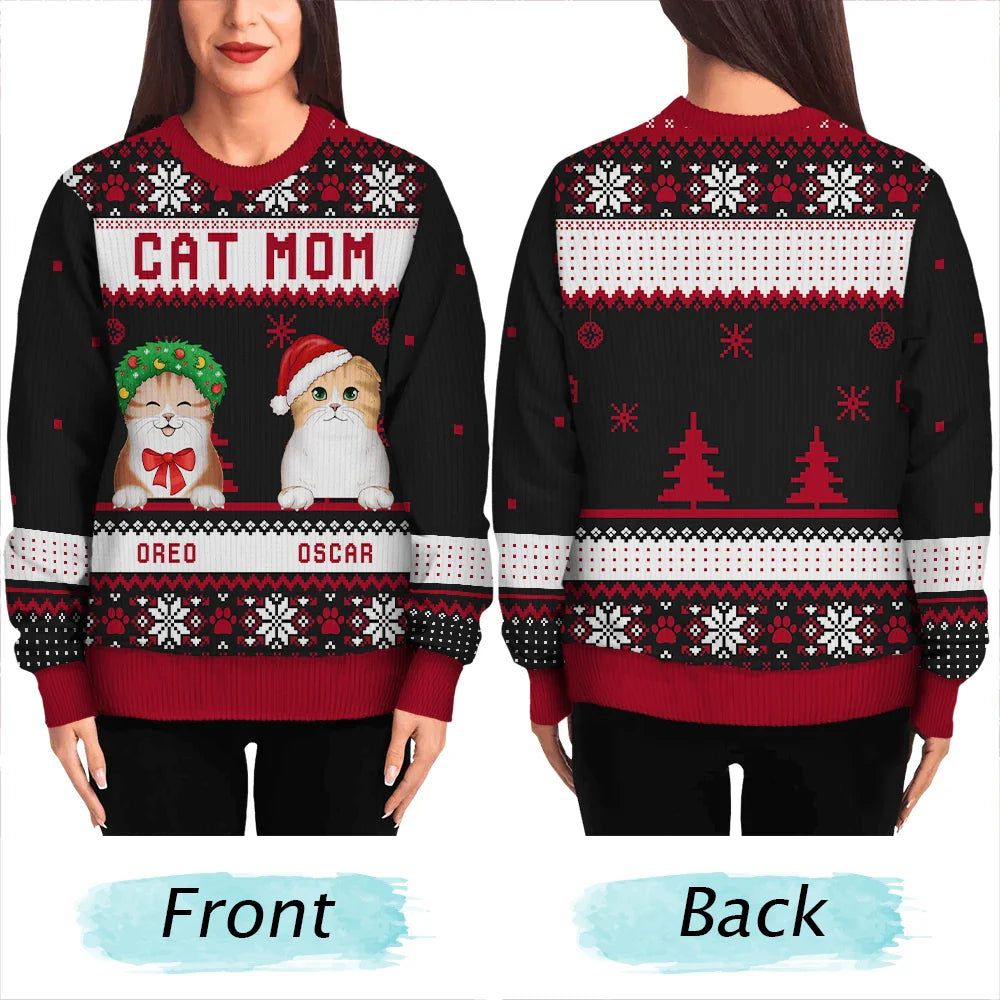 Cat Dad Cat Mom Christmas - Personalized Unisex Ugly Sweater