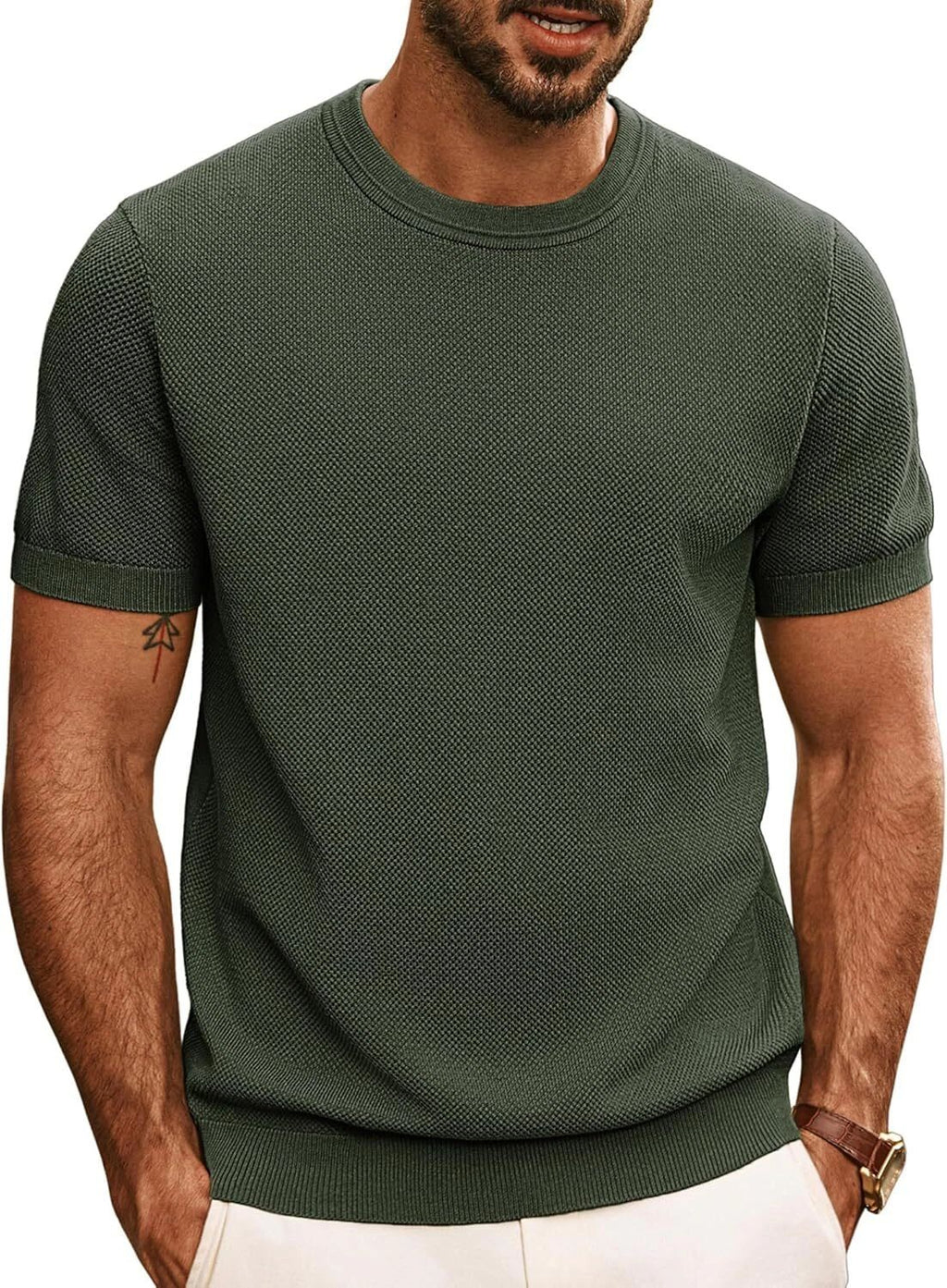Mens Casual Crewneck T-Shirt Short Sleeve Soft Knit Solid Color Summer Tee Top