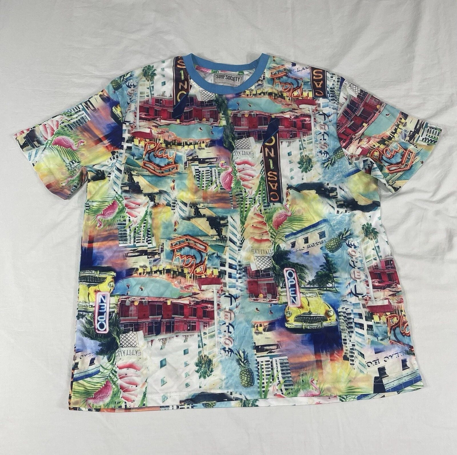 Surf Society Mens Multicolor Overprint Polyester Shirt Sleeve T-Shirt 2X