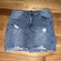 Gobles Mid Waist Zipper Closure Frayed Raw Hem Ripped Mini Denim Medium Skirts Q