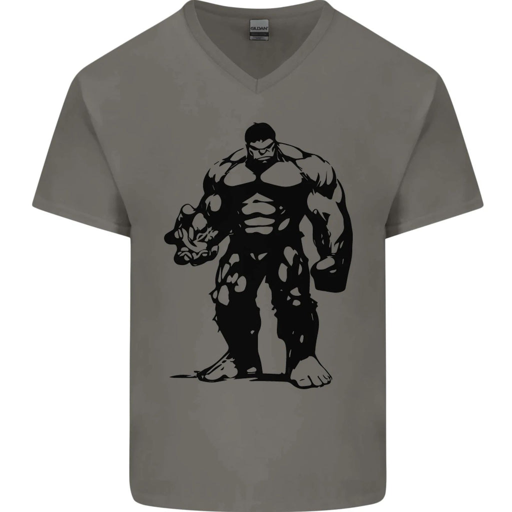 Muscle Man Gym Training Top Bodybuilding Mens V-Neck Cotton T-Shirt