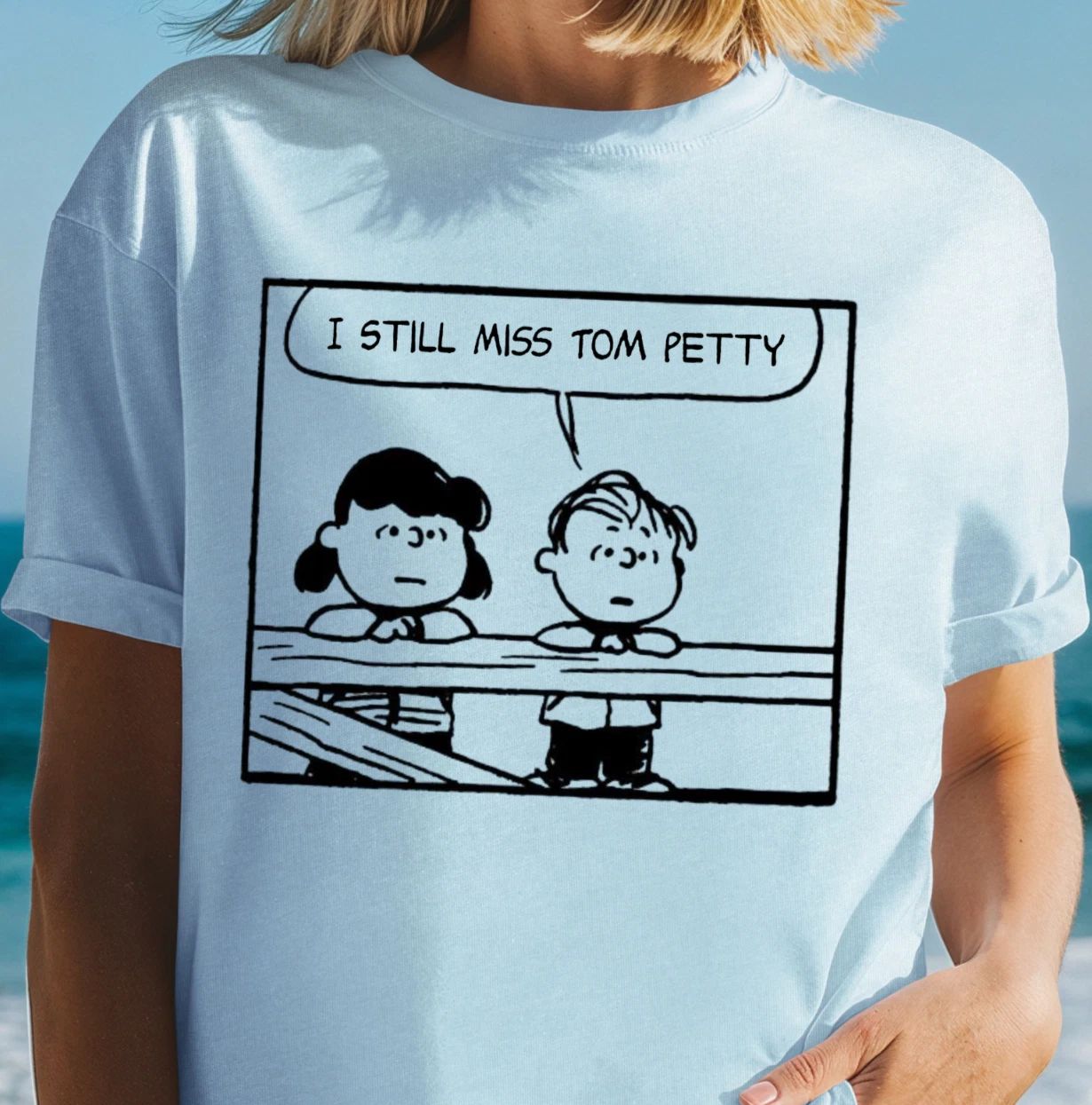 I Still Miss Tom Petty T-Shirt | Peanuts Style Comic Tee, Classic Rock Shirt