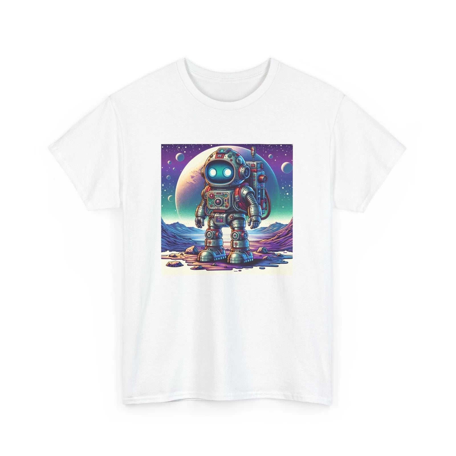 Unisex Adult T Shirt Adventurous Robot Explorer Illustration Retro SciFi Vibe