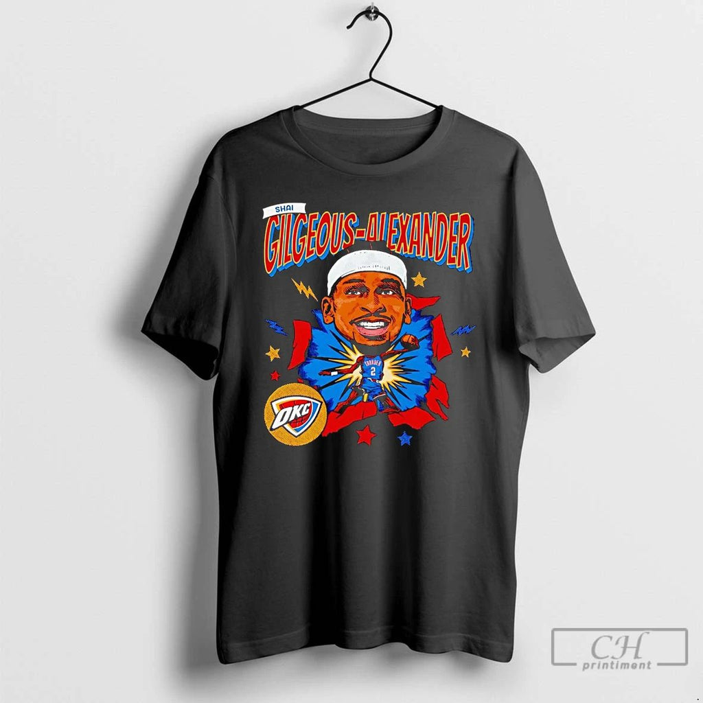 Classic Shai Gilgeous Alexander Big Head Caricature Oklahoma City Thunder T Shirts