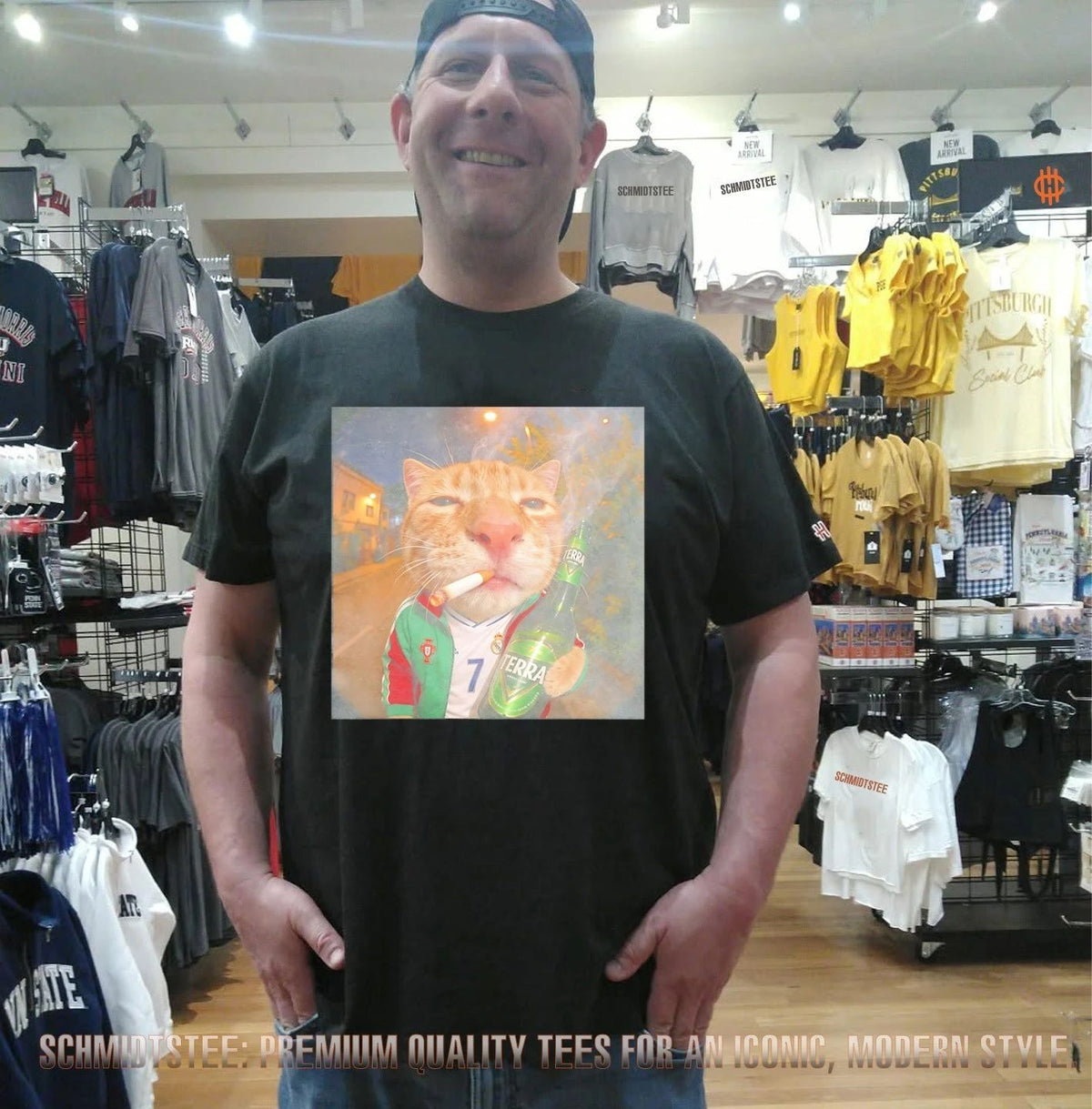 Cristiano Ronaldo Portugal Real Madrid No 7 Cat with Terra Beer and smoking shirt