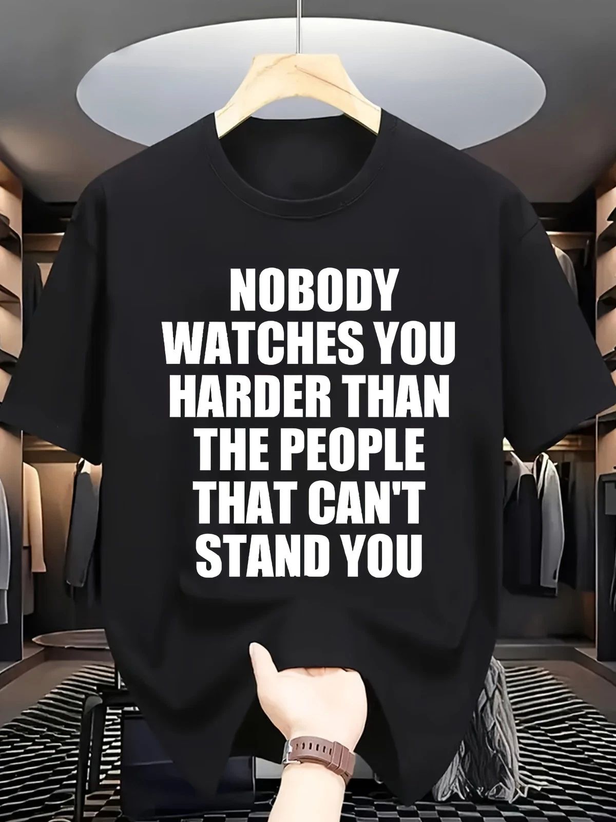 Men's Motivational Stand Up to Bullies Slogan T-Shirt - Brown w/White Print Crew