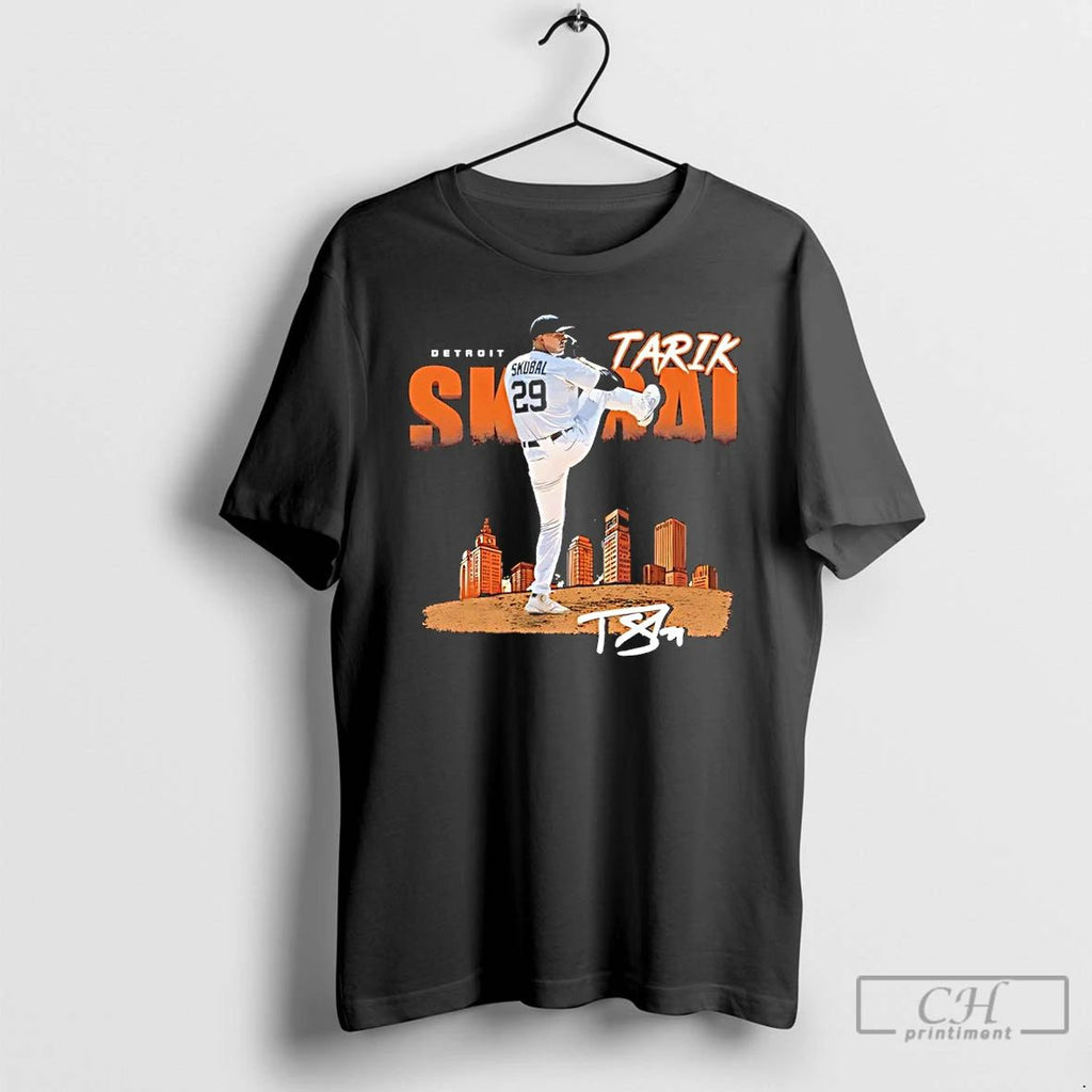 Premium Tarik Skubal Detroit Tigers Dissolve Skyline Signature T Shirts