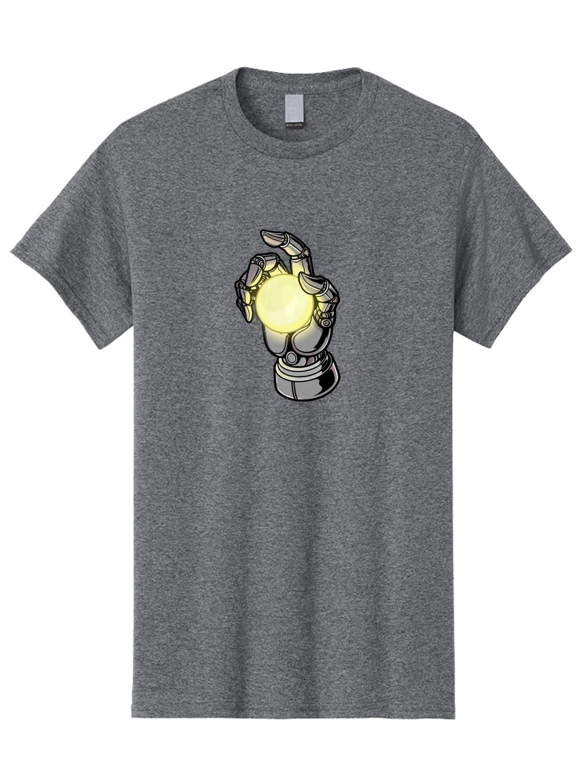 Robot-Hand-Crystal-Ball Mens Graphic Tee, 100% Cotton, Casual Summer Wear