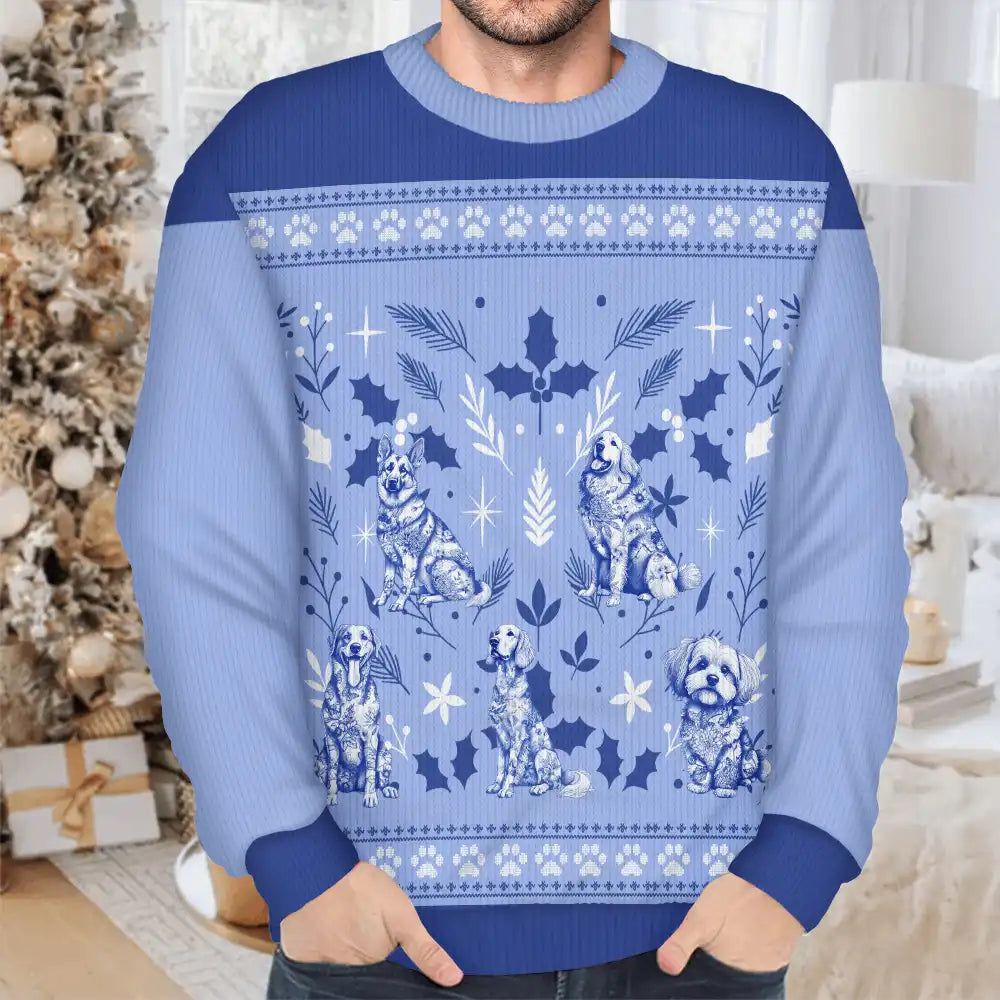 Chinoiserie Toile De Jouy Dog - Personalized Unisex Ugly Sweater