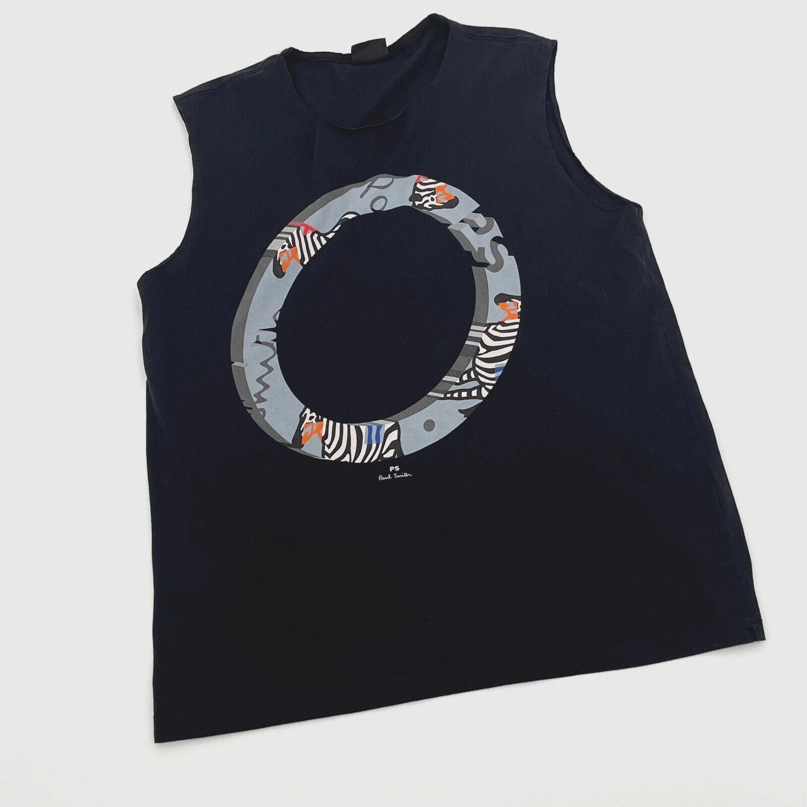 Paul Smith Zebra Ring Sleeveless T-Shirt Mens L Black Cotton Tank Muscle Tee