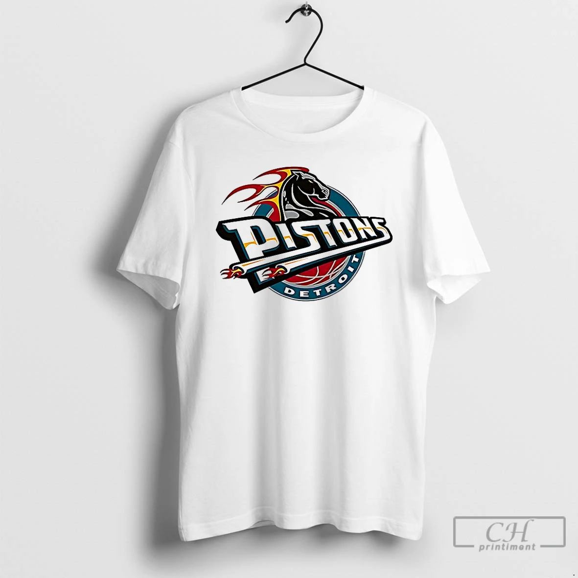 Classic Detroit Pistons Nba Fire Horse Retro Logo T Shirts