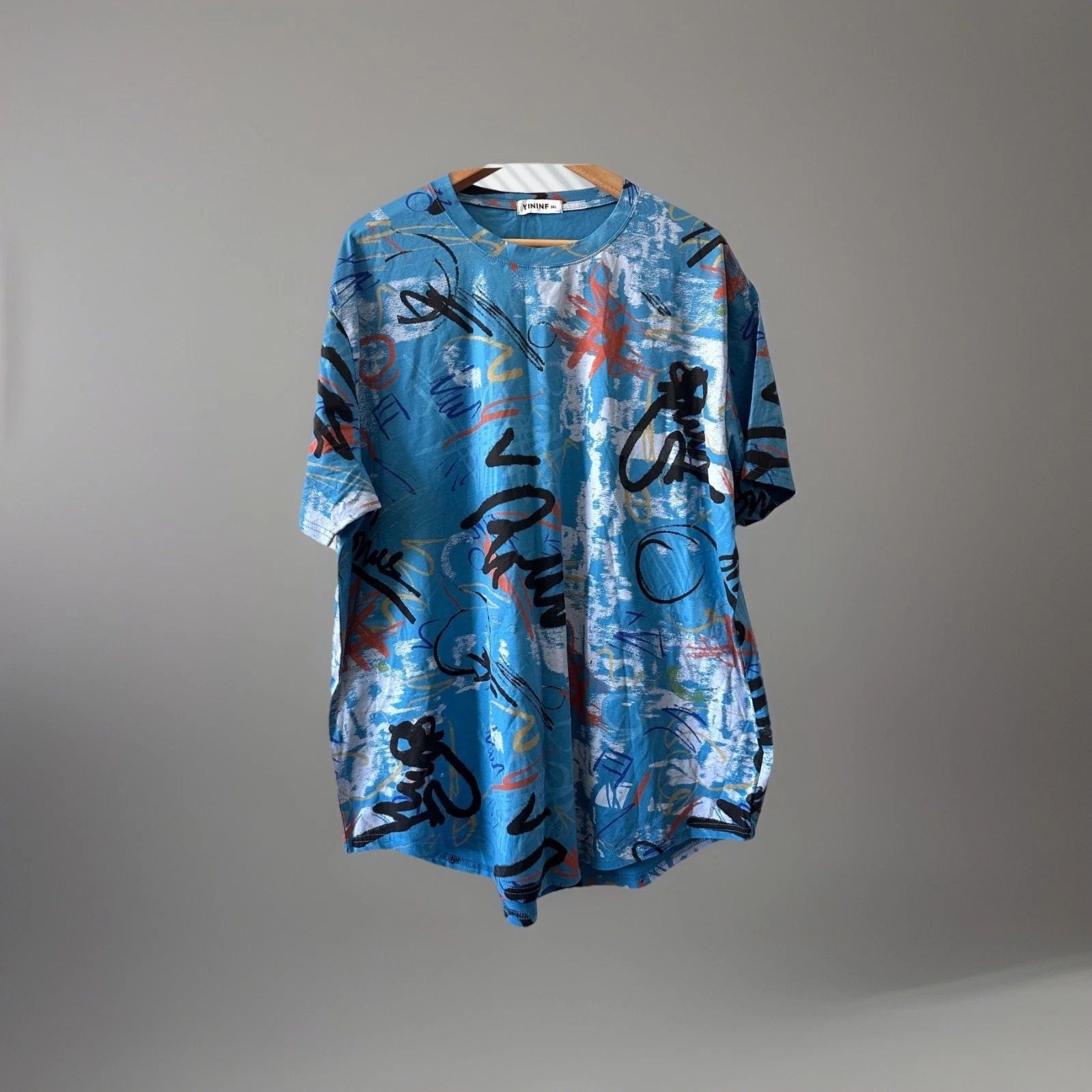 yininf men’s hipster hip hop short sleeve print t shirt blue 3xl street style