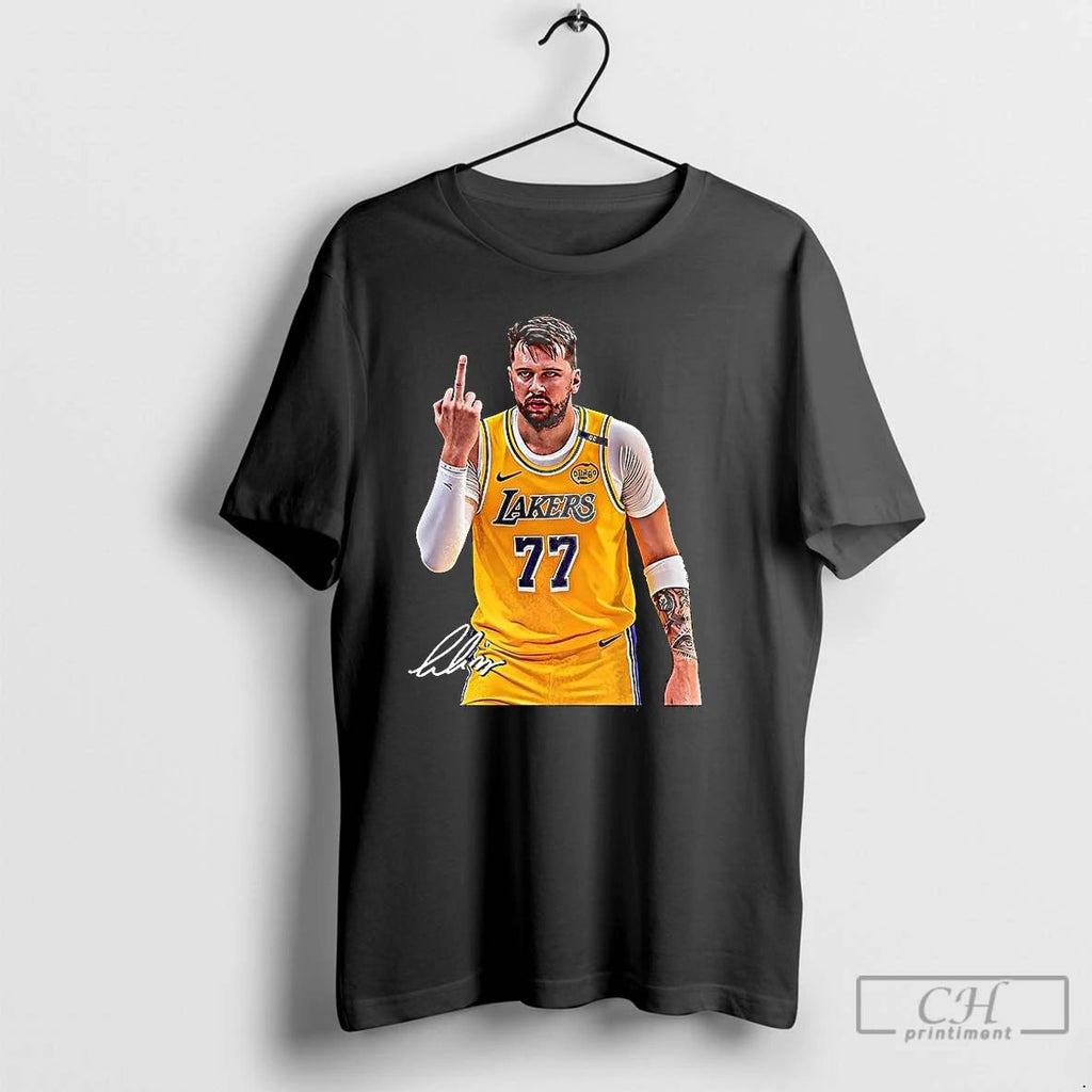 Classic Luka Doncic Los Angeles Lakers Basketball Middle Finger Signature Meme T Shirts