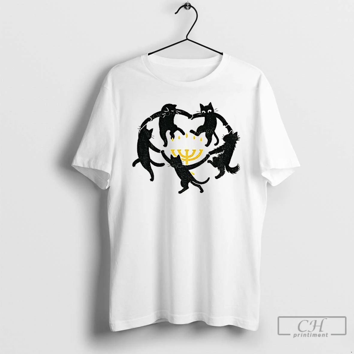 Classic Hanukkah Black Cat Menorah Candle Happy Chrismukkah T Shirts