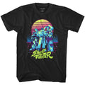 Street Fighter Neon Sunset Men's T Shirt Synthwave Guile Cammy Chun-Li Gamer Cap