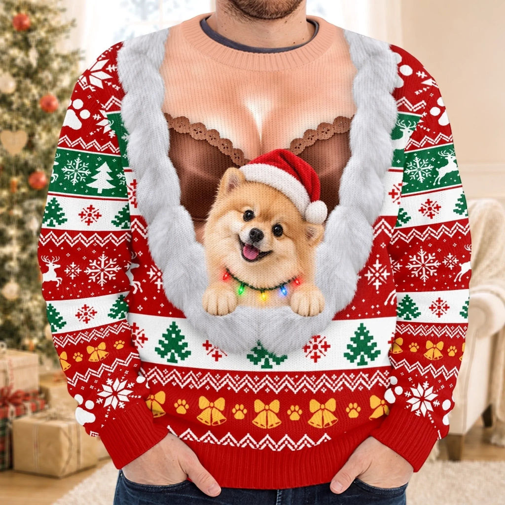 Custom Funny Pet Photo Santa Hat Christmas Gifts For Dog And Cat Lovers - Personalized Ugly Sweatshirt