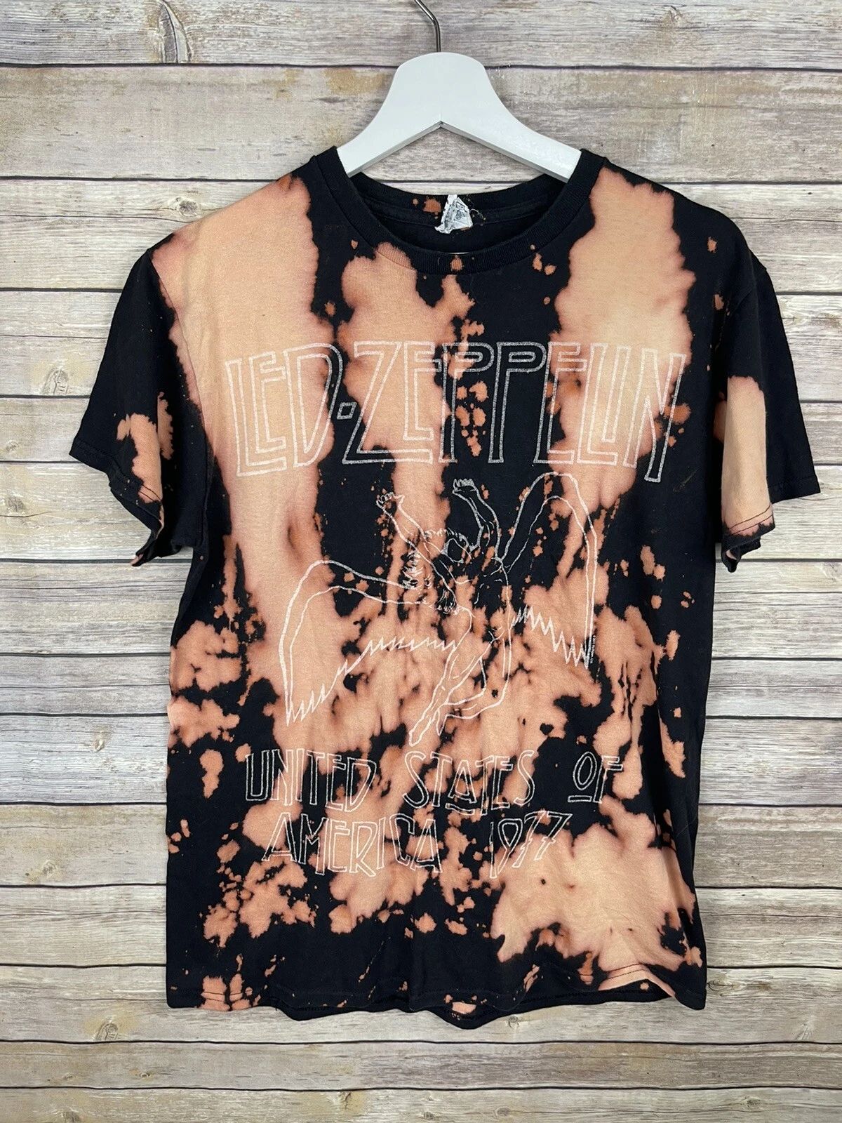 Led Zeppelin Medium Custom Dye Tee Shirt Boho Short Sleeve Graphic Top Black