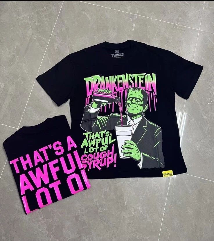 Frankenstein Graphic Print Men's Black Cotton Jersey Short Sleeve T-Shirt