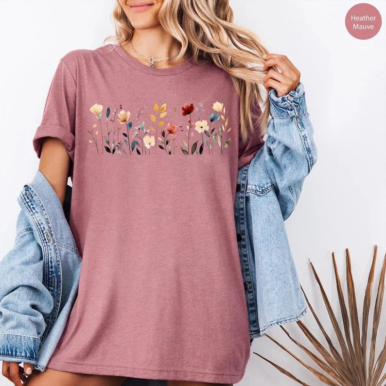 Vintage Pressed Flowers Boho Comfort Tee Nature Lover Gift Shirt