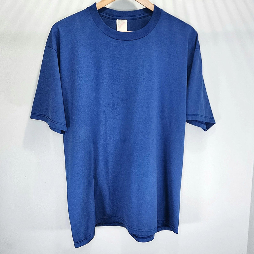 Jerzees Vintage 50/50 Cotton USA Made Plain Shirt Blue Blank 90s Retro Size XL
