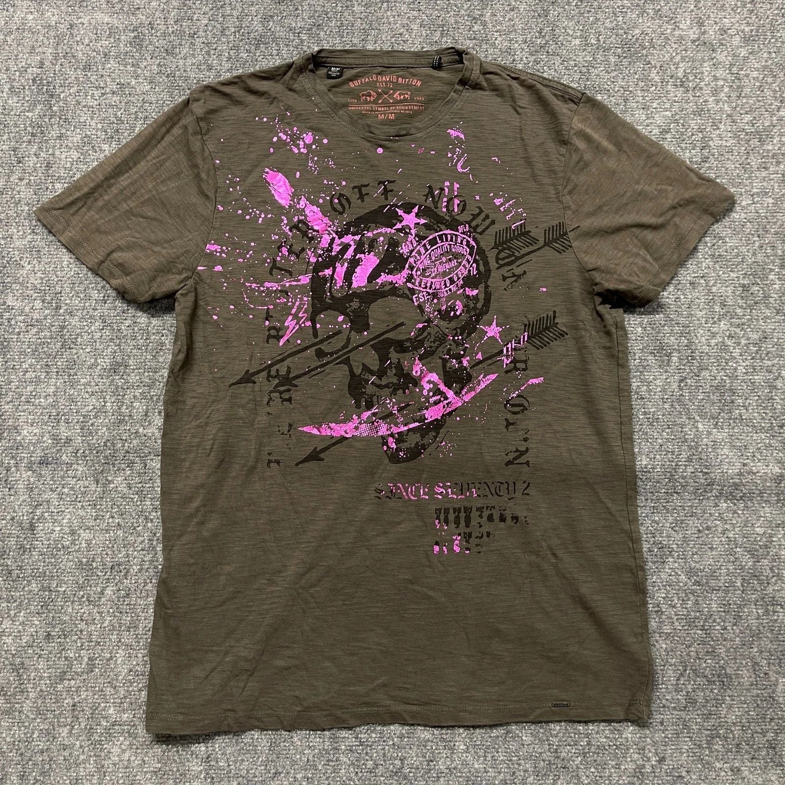 Buffalo David Bitton T Shirt Mens Medium Gray Cotton Graphic Print Crew Neck