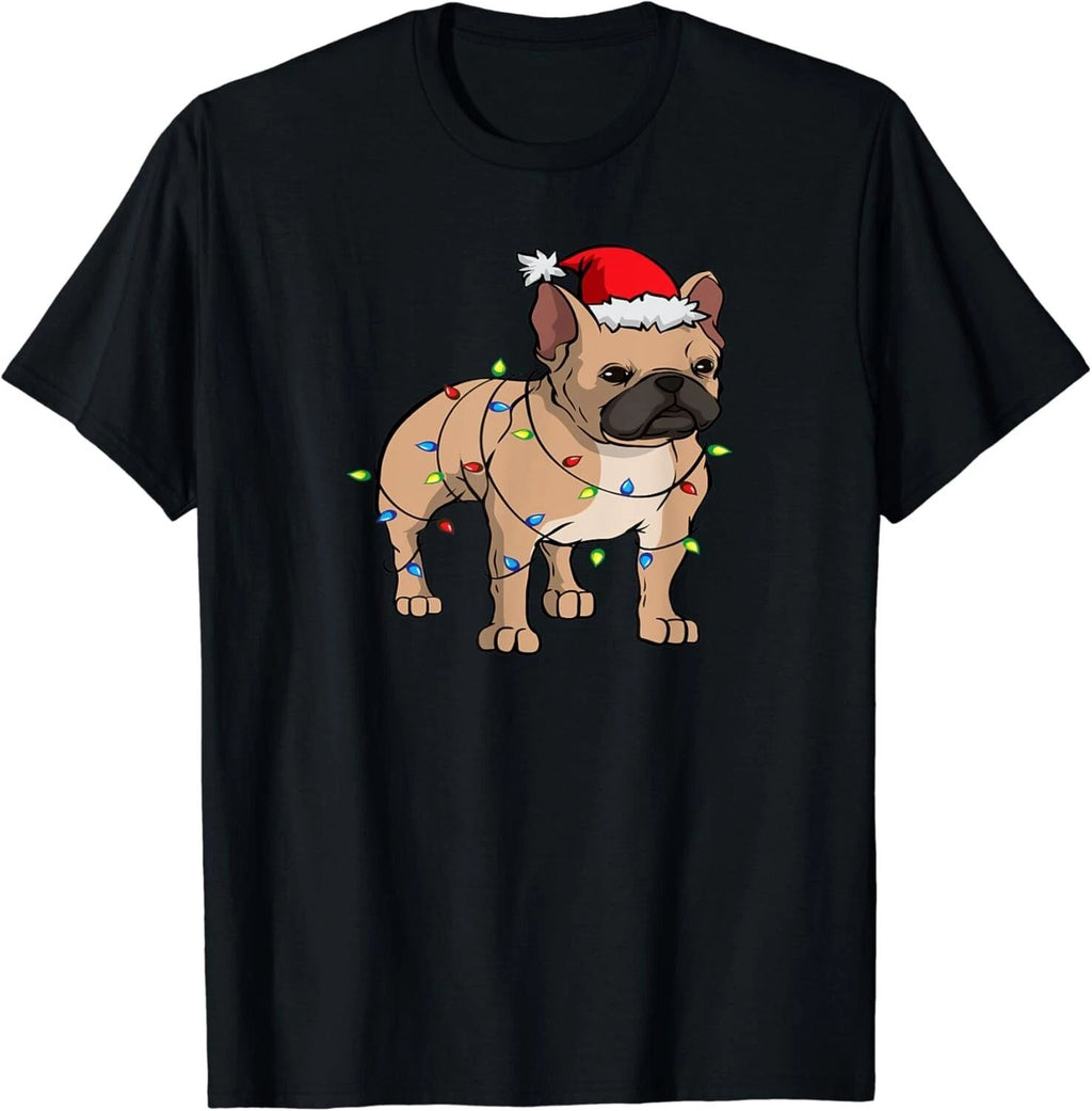 Frenchie Santa Hat & Christmas Lights Cute French Bulldog Unisex T-Shirt