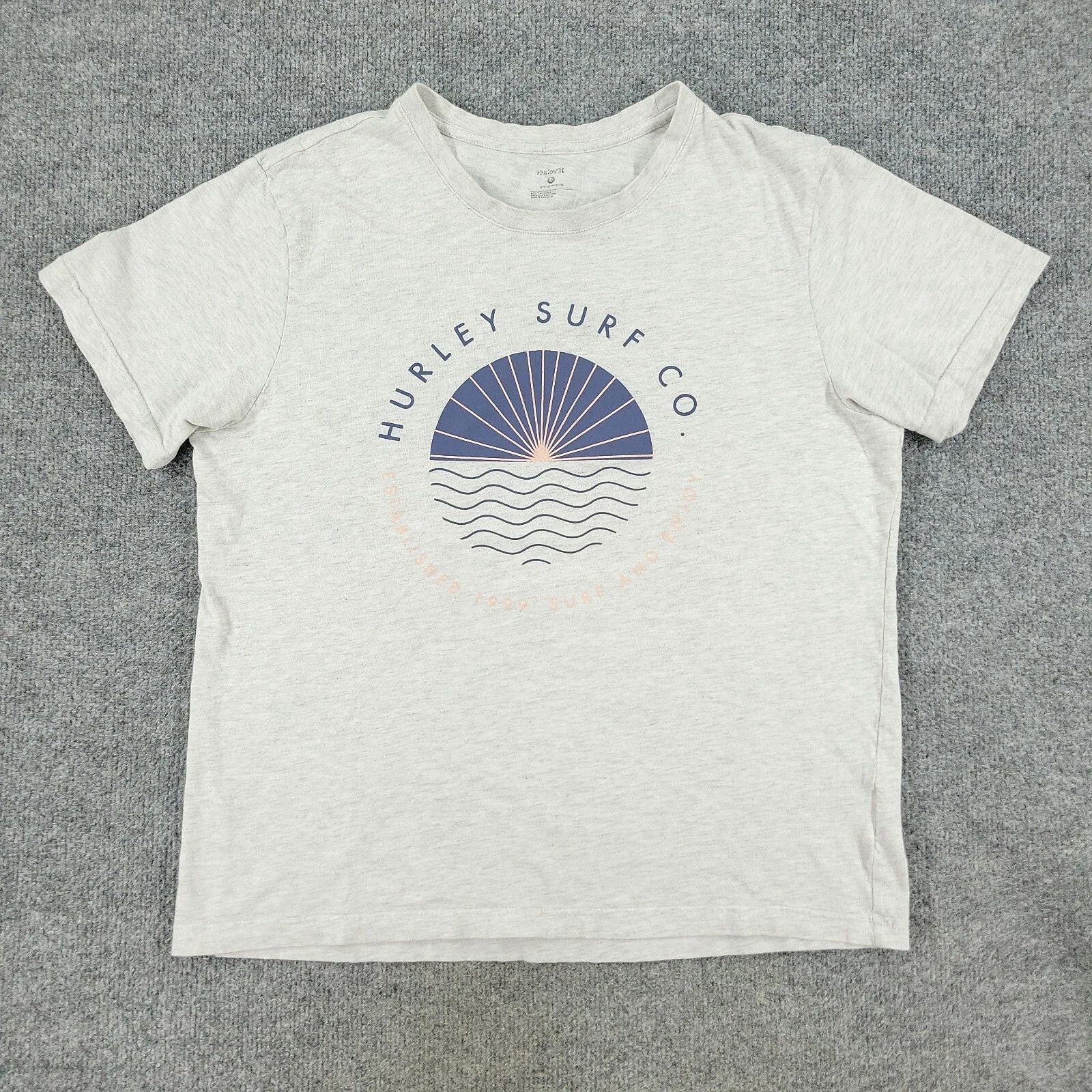 Hurley Shirt Men's Large Gray Surf Company Graphic Tee Crew Neck Short Sleeve