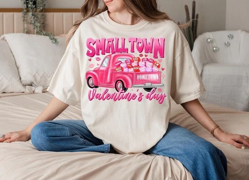 Small Town Valentine Colorful Heart Comfort T-Shirt – Rural Aesthetic Love Shirt