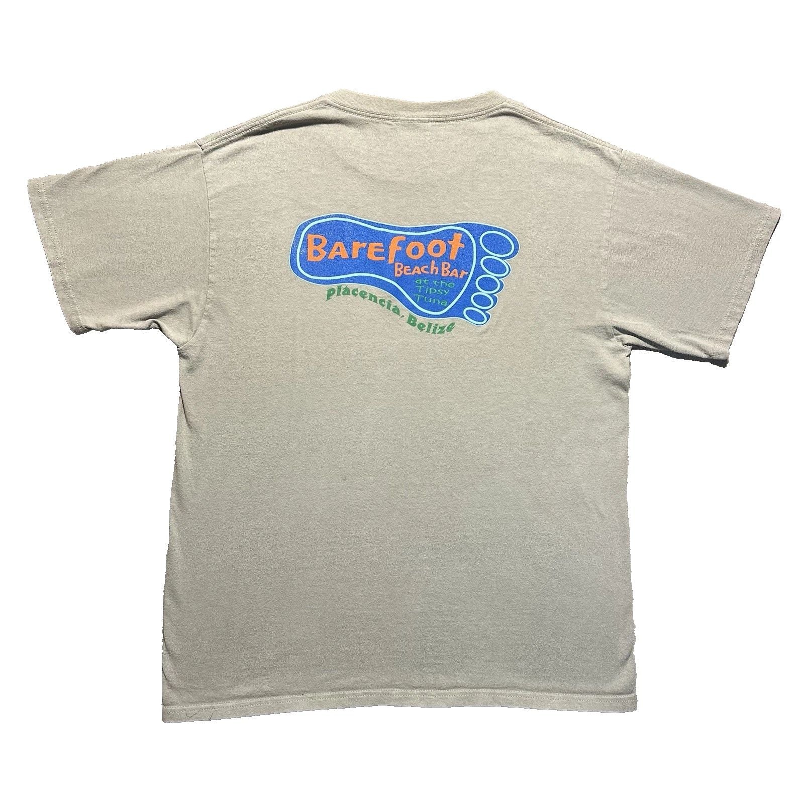 Vintage 90s Barefoot Beach Bar T Shirt L FOTL Heavy Palencia Belize Tropical Tee