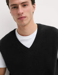 Marks & Spencer Mens Cotton Sleeveless Rib V-Neck Vest Top in Black - M&S