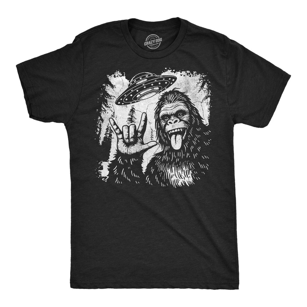 Mens Funny T Shirts Bigfoot UFO Sarcastic Sasquatch Graphic Novelty Alien Tee