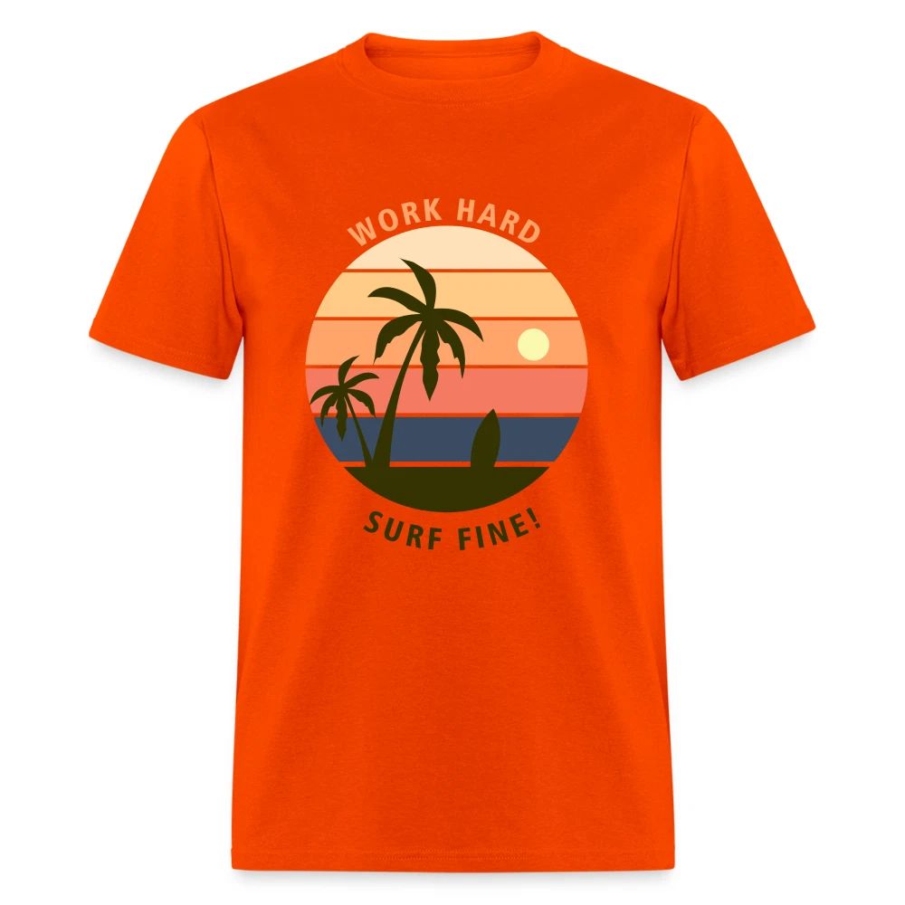Work Hard Surf Fine shirt Ocean Beach Sunset Lover Surfing T-Shirt Size S-6XL
