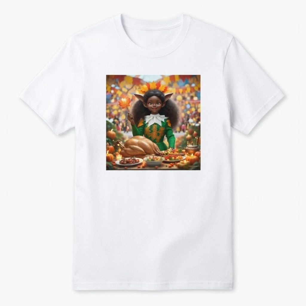 Fantasy Elf Girl Thanksgiving Dinner Double Sided 3D Graphic Holiday Shirt
