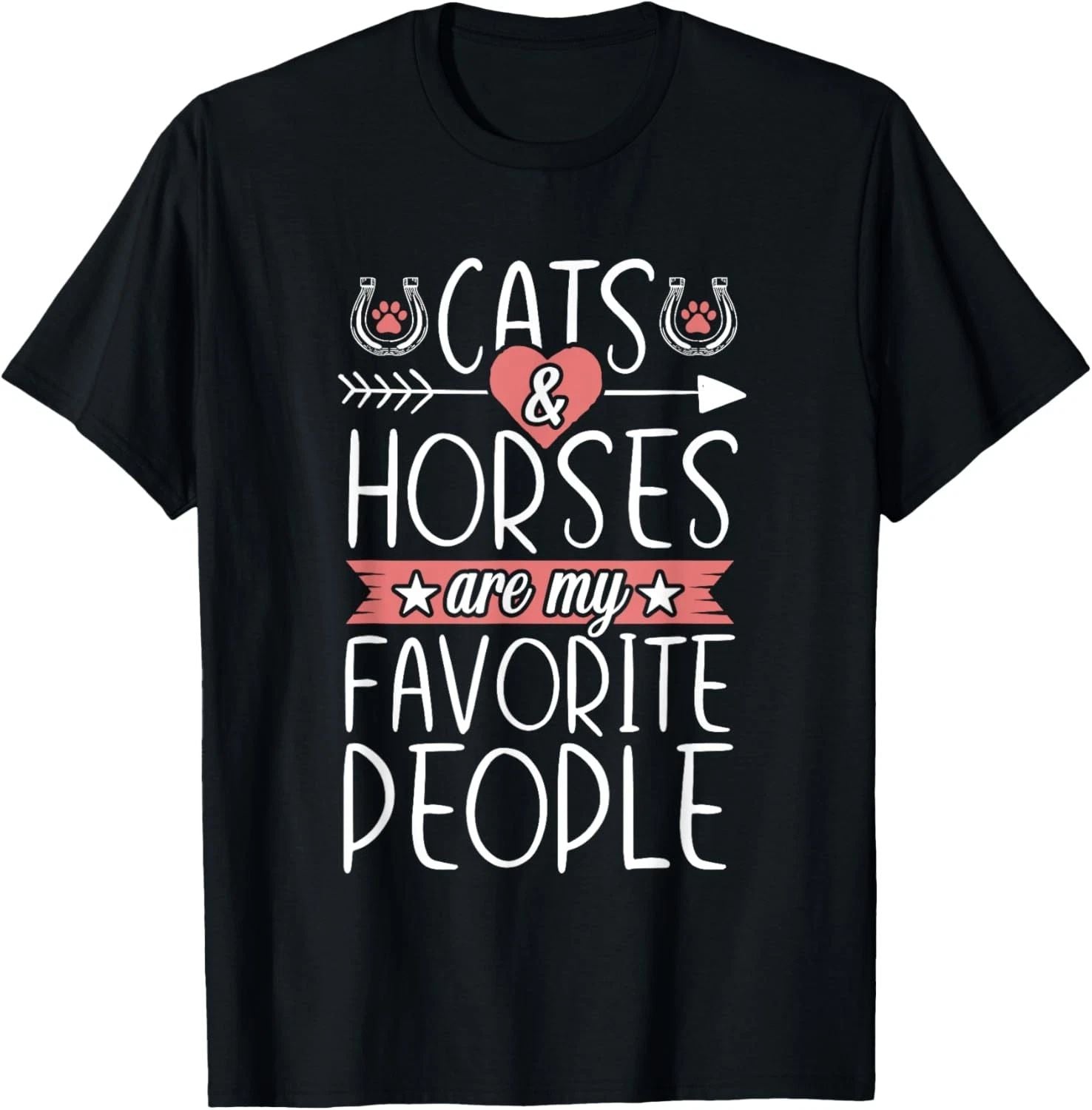 Funny People Horse and Cat Lover Gift for Women Novelty T-Shirt