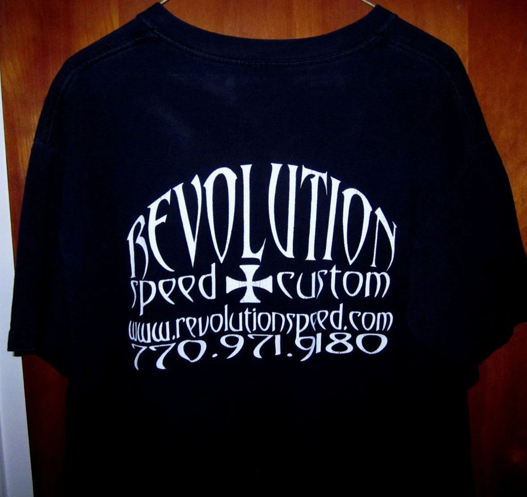 REVOLUTION SPEED & CUSTOM logo lrg T shirt motorcycle Georgia biker tee chopped