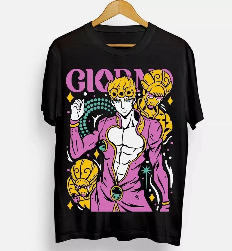 Anime Giorno Giovanna JoJo's Bizarre Adventur Black T Shirt