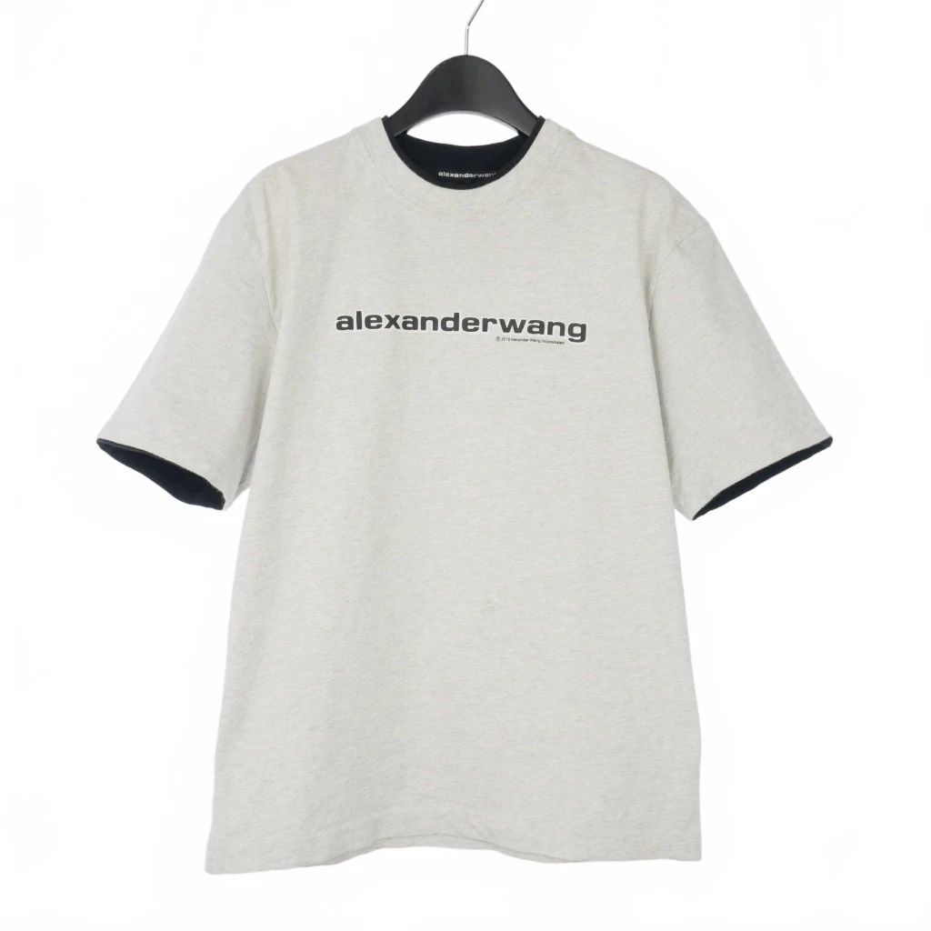 Alexander Wang XS Gray Cotton Layered Logo T-Shirt Short Sleeve Used B