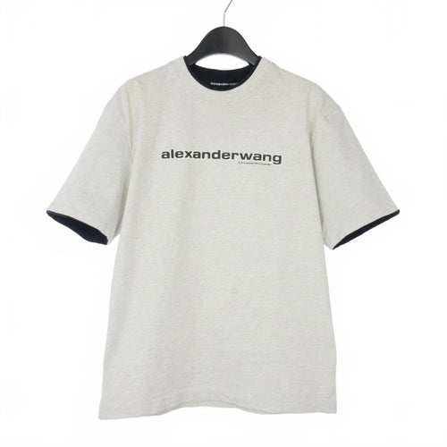 Alexander Wang XS Gray Cotton Layered Logo T-Shirt Short Sleeve Used B