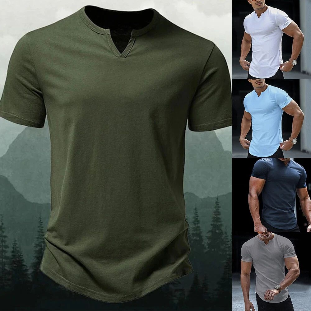 Stretch Summer Jumper Mens Tees Streetwear Shirt T Short Tops Skinve ▽